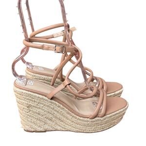BP Cohan Espadrille Platform Wedge Sandals Tan Strappy Ankle Strap - Size 10